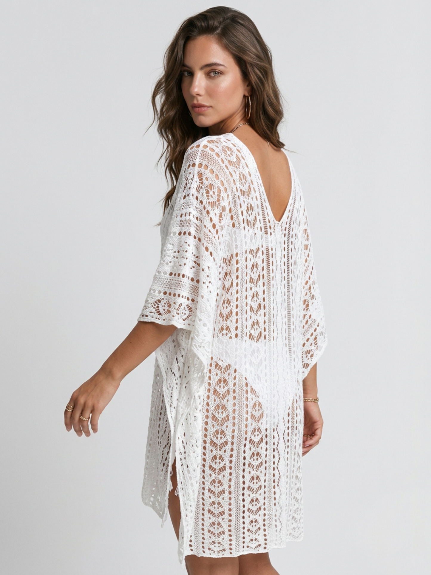White Mesh Crochet Oversized Beach Cover Up