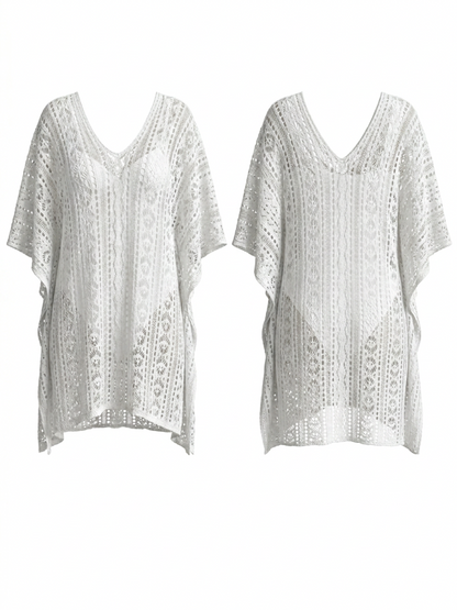 White Mesh Crochet Oversized Beach Cover Up