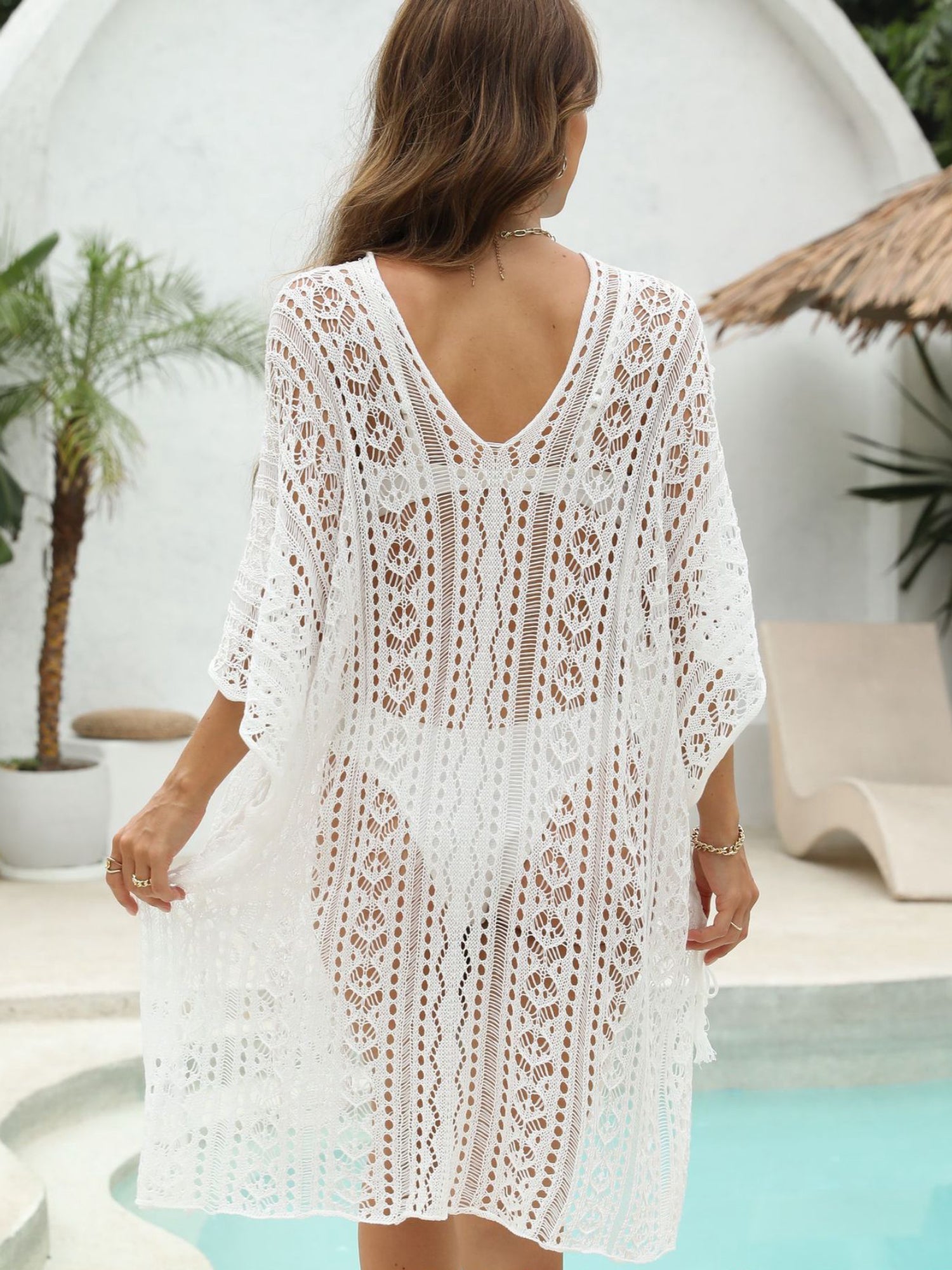 White Mesh Crochet Oversized Beach Cover Up
