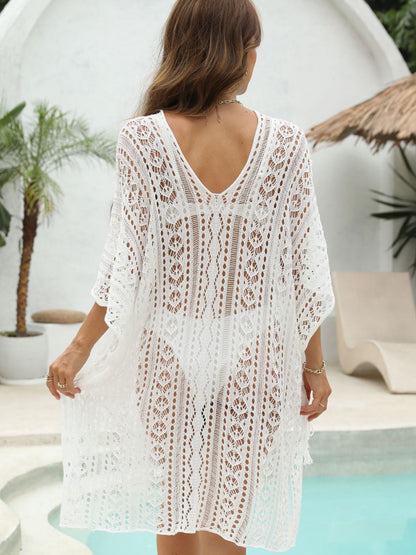 White Mesh Crochet Oversized Beach Cover Up