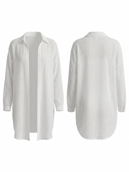 Oversized Sheer Long Sleeve Shirt Beach Cover Up