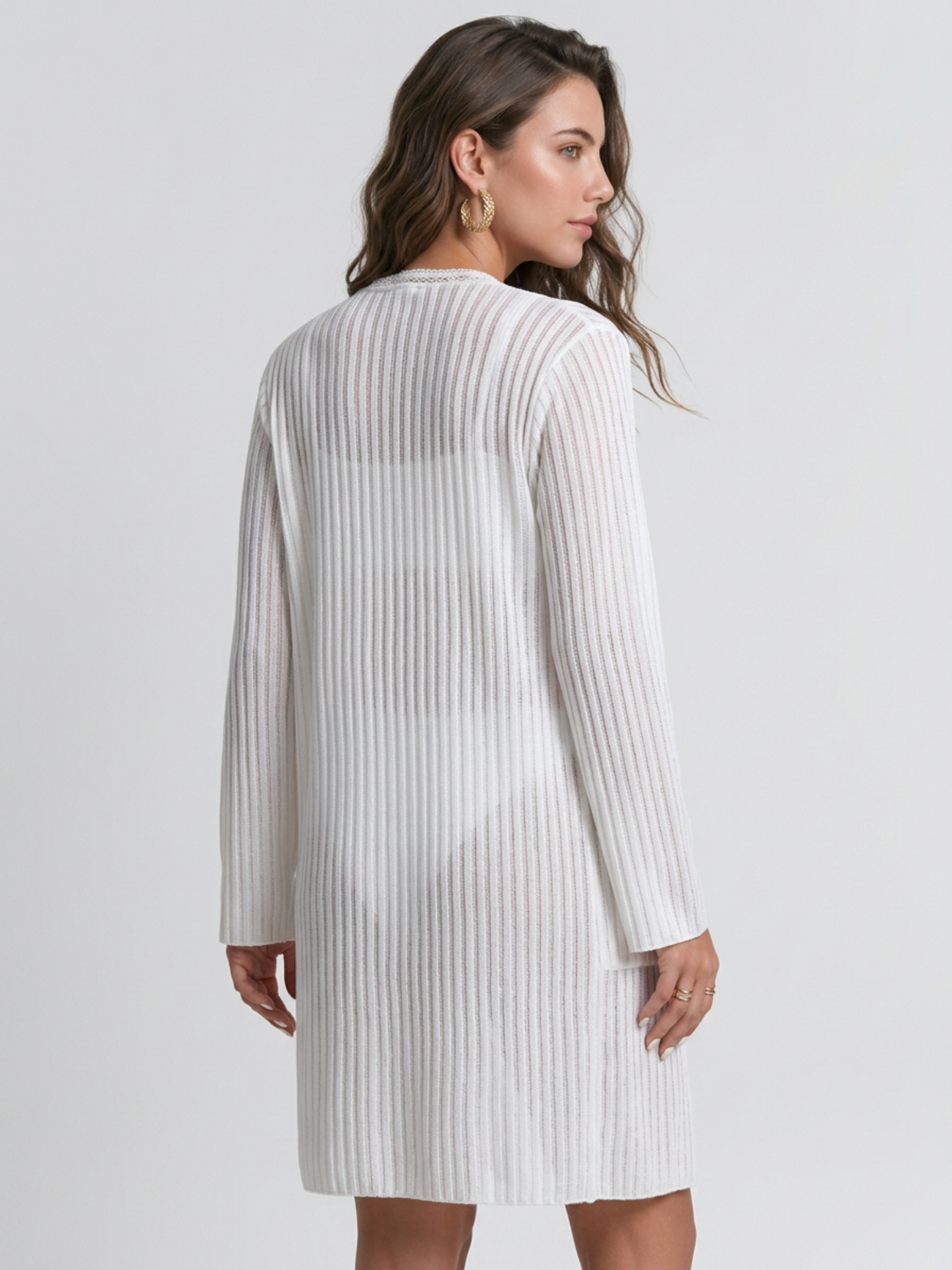 Vertical Stripe Open Front Knit Beach Cover Up