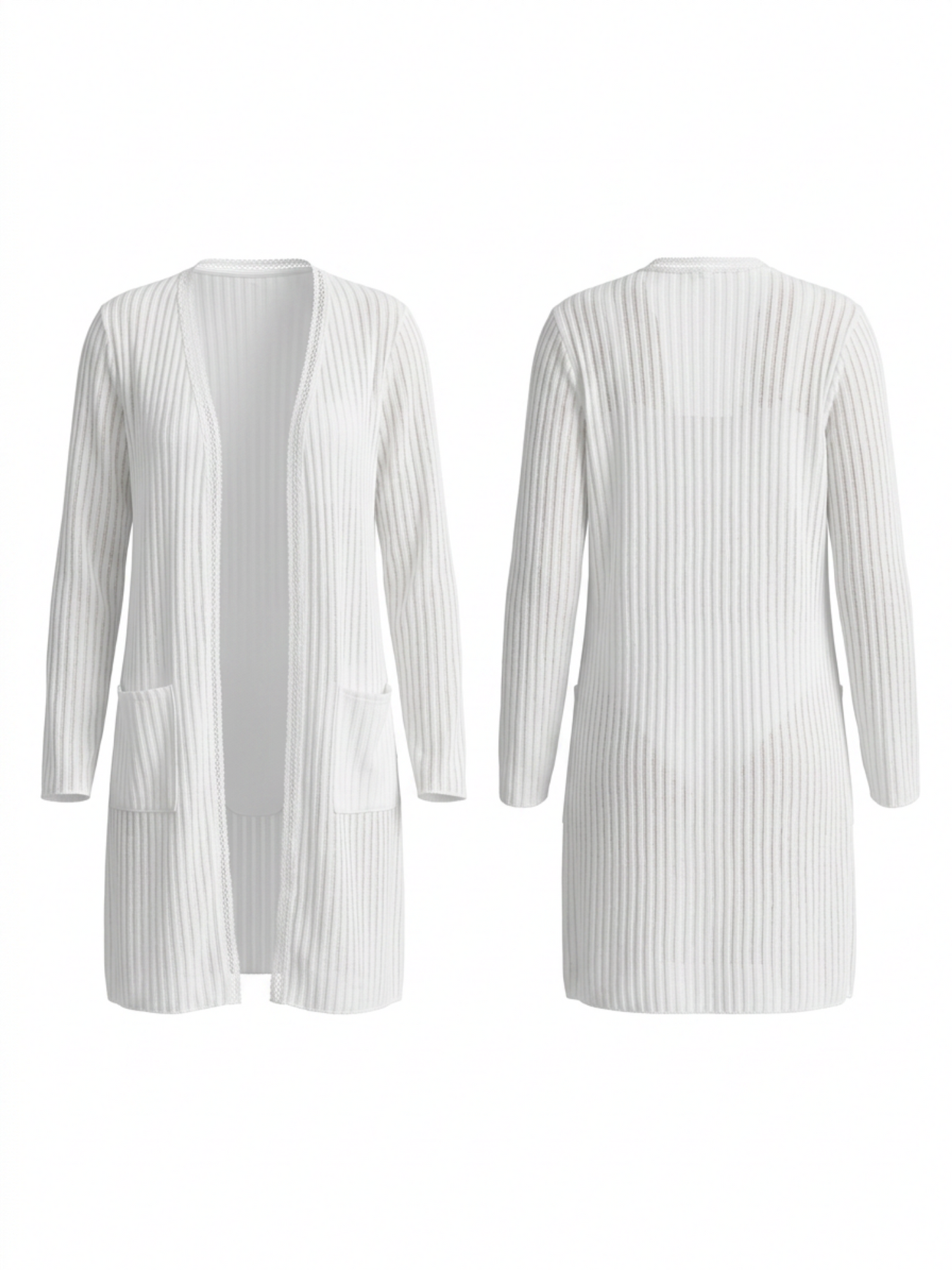 Vertical Stripe Open Front Knit Beach Cover Up