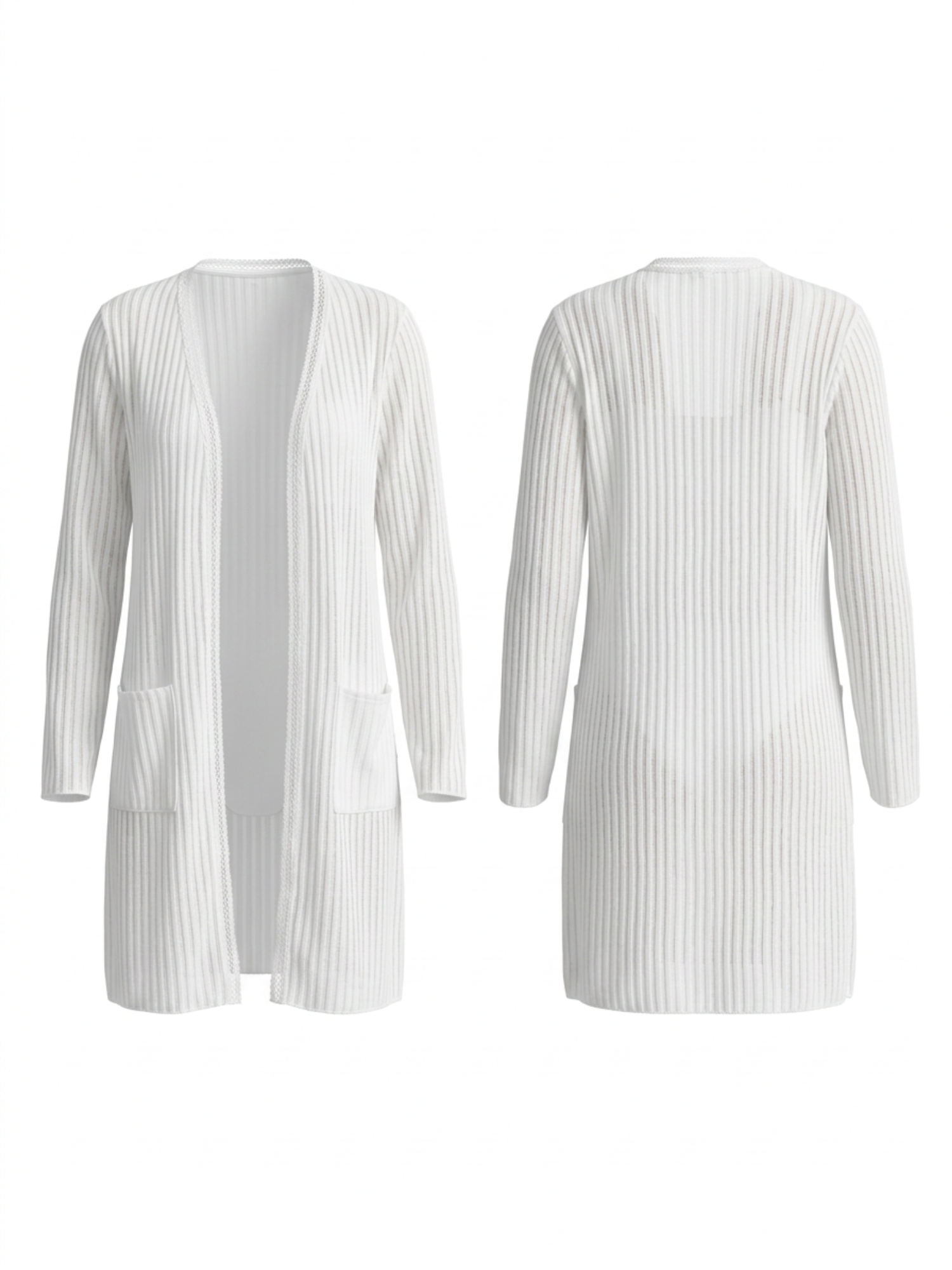 Vertical Stripe Open Front Knit Beach Cover Up