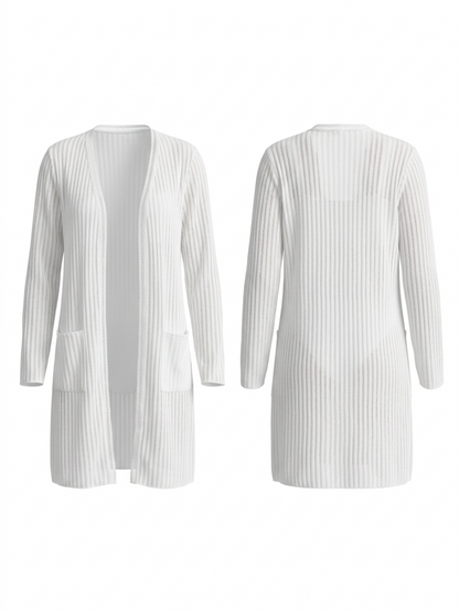 Vertical Stripe Open Front Knit Beach Cover Up