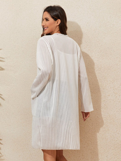 Vertical Stripe Open Front Knit Beach Cover Up