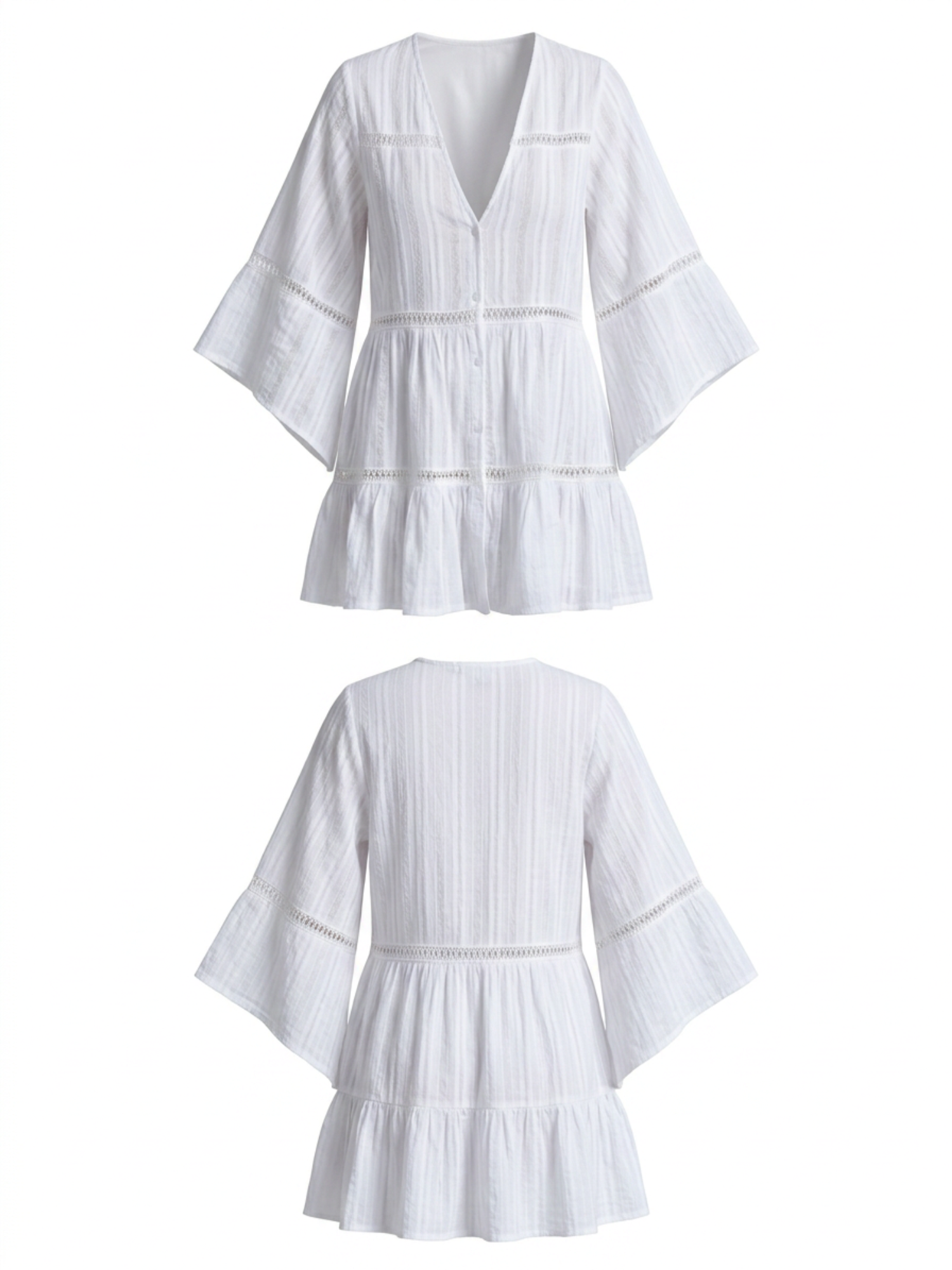 V-Neck Hollow Lace Tiered Beach Cover Up