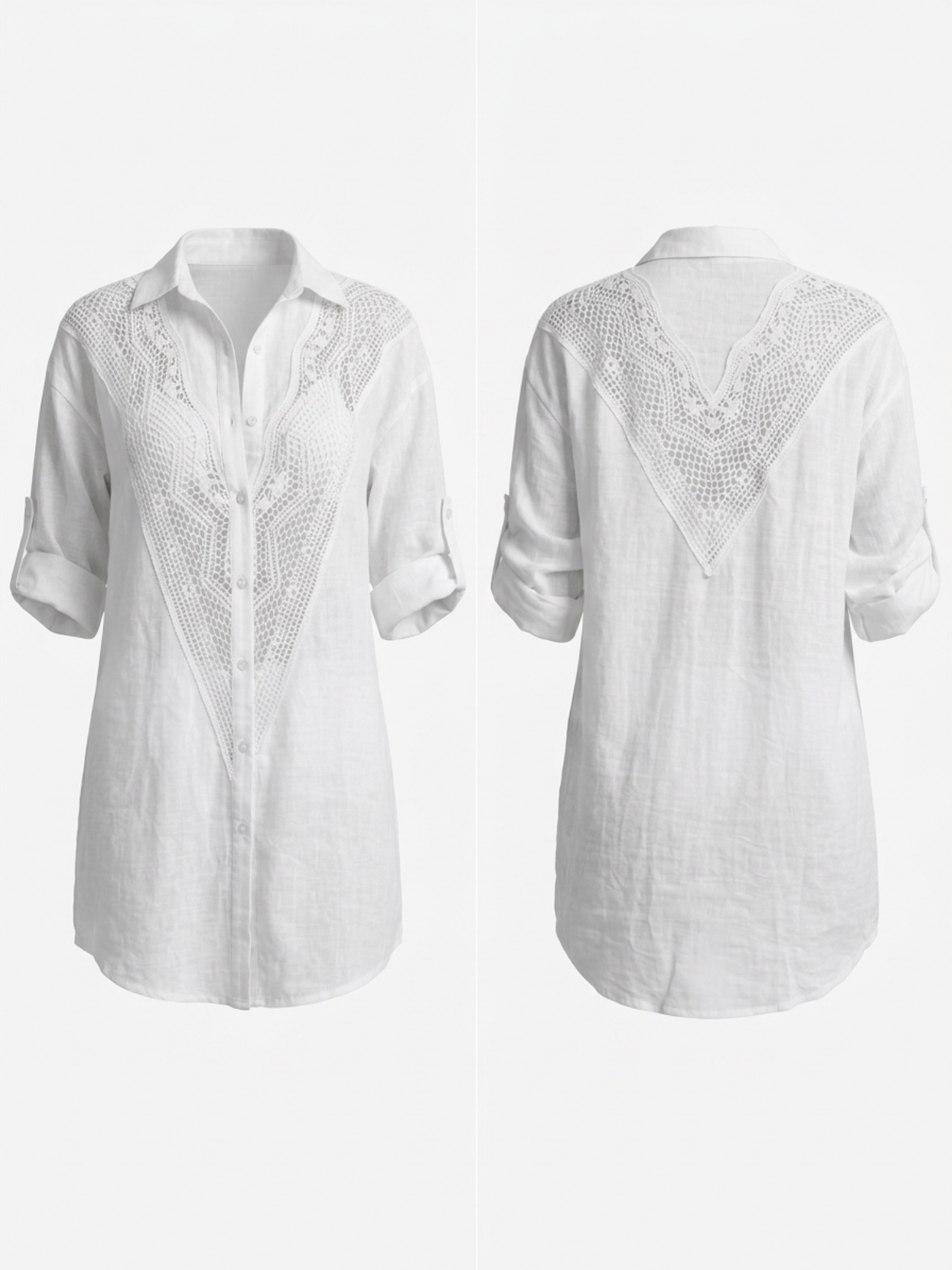 Crochet Lace Spliced Shirt Beach Cover Up