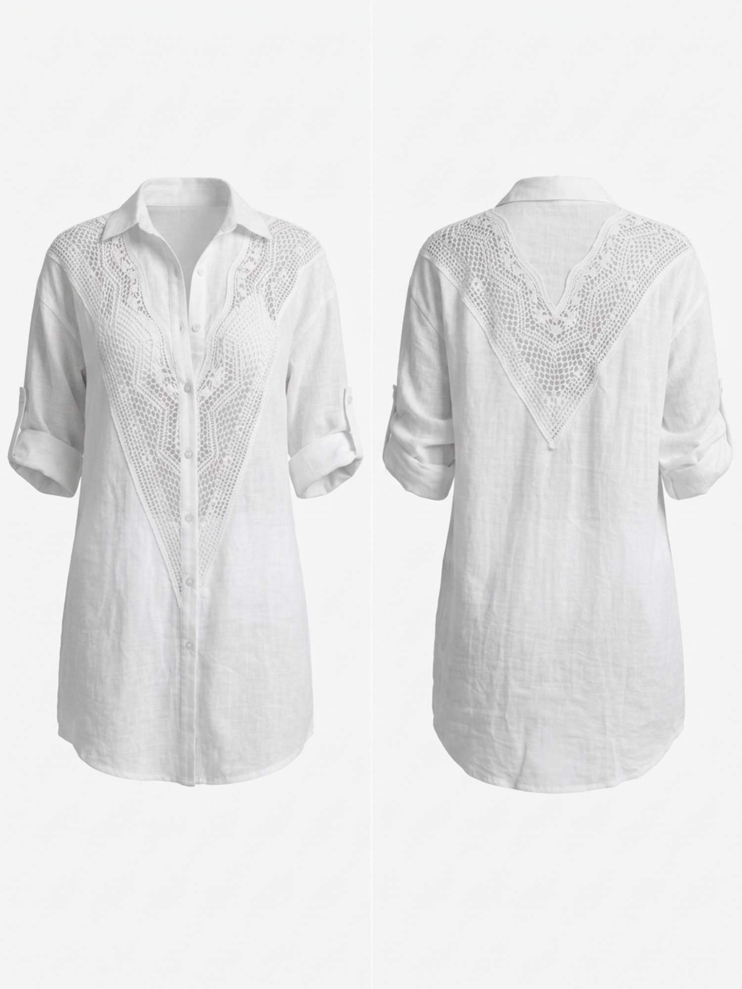 Crochet Lace Spliced Shirt Beach Cover Up