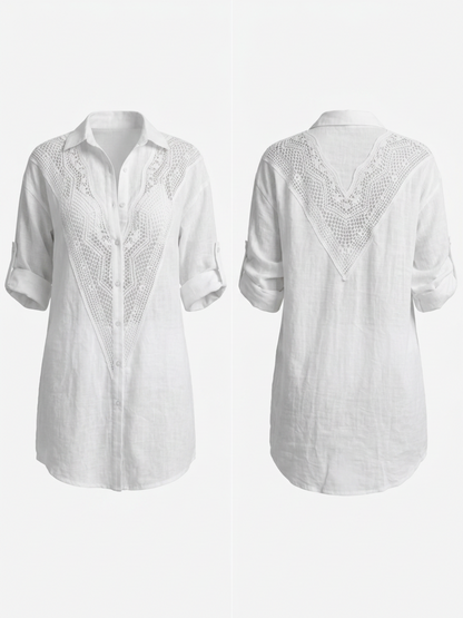 Crochet Lace Spliced Shirt Beach Cover Up