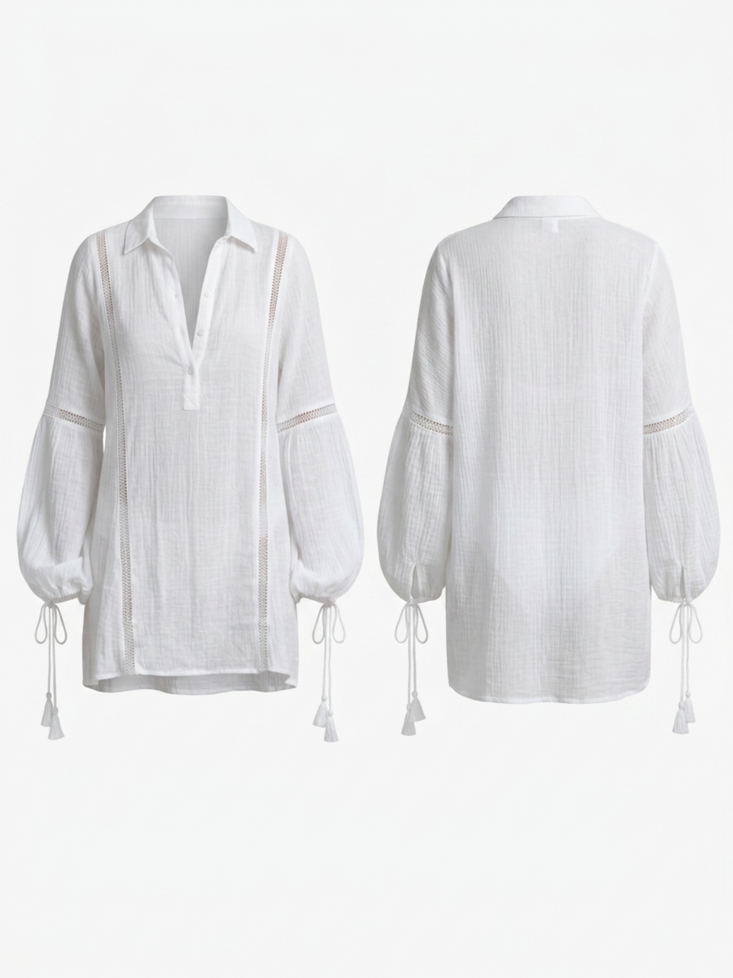 Collared Drawstring Cuff Bikini Cover Up