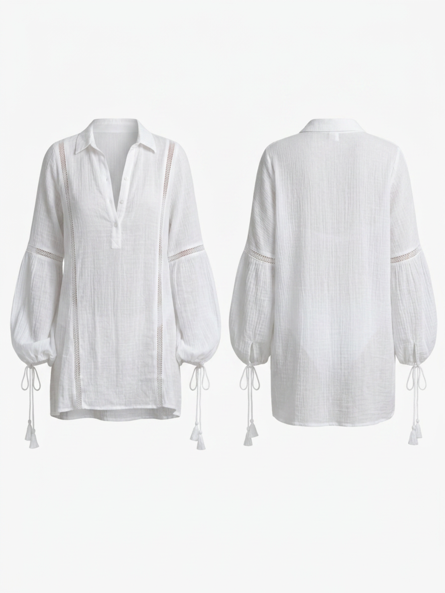 Collared Drawstring Cuff Bikini Cover Up