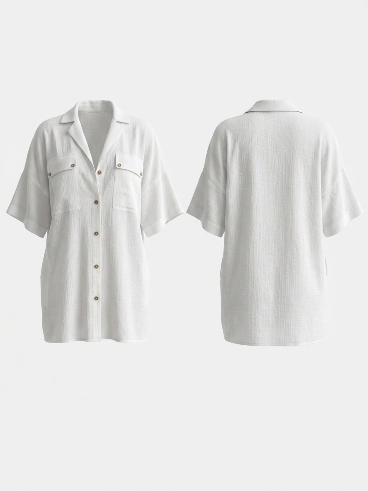 Notch Collar Pocket Short Sleeve Beach Shirt Cover Up