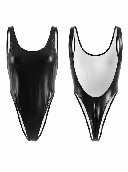 ❤Glossy Faux Leather One Piece