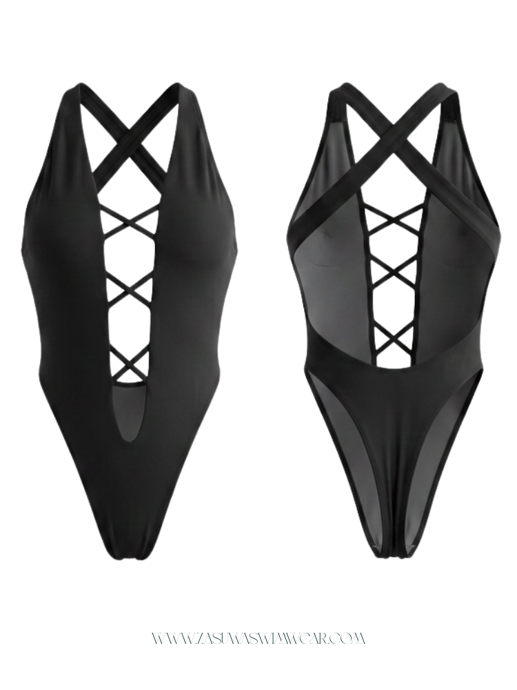 Cross Back Lace-up One Piece