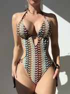 Crochet Striped Halter Cutout One-Piece