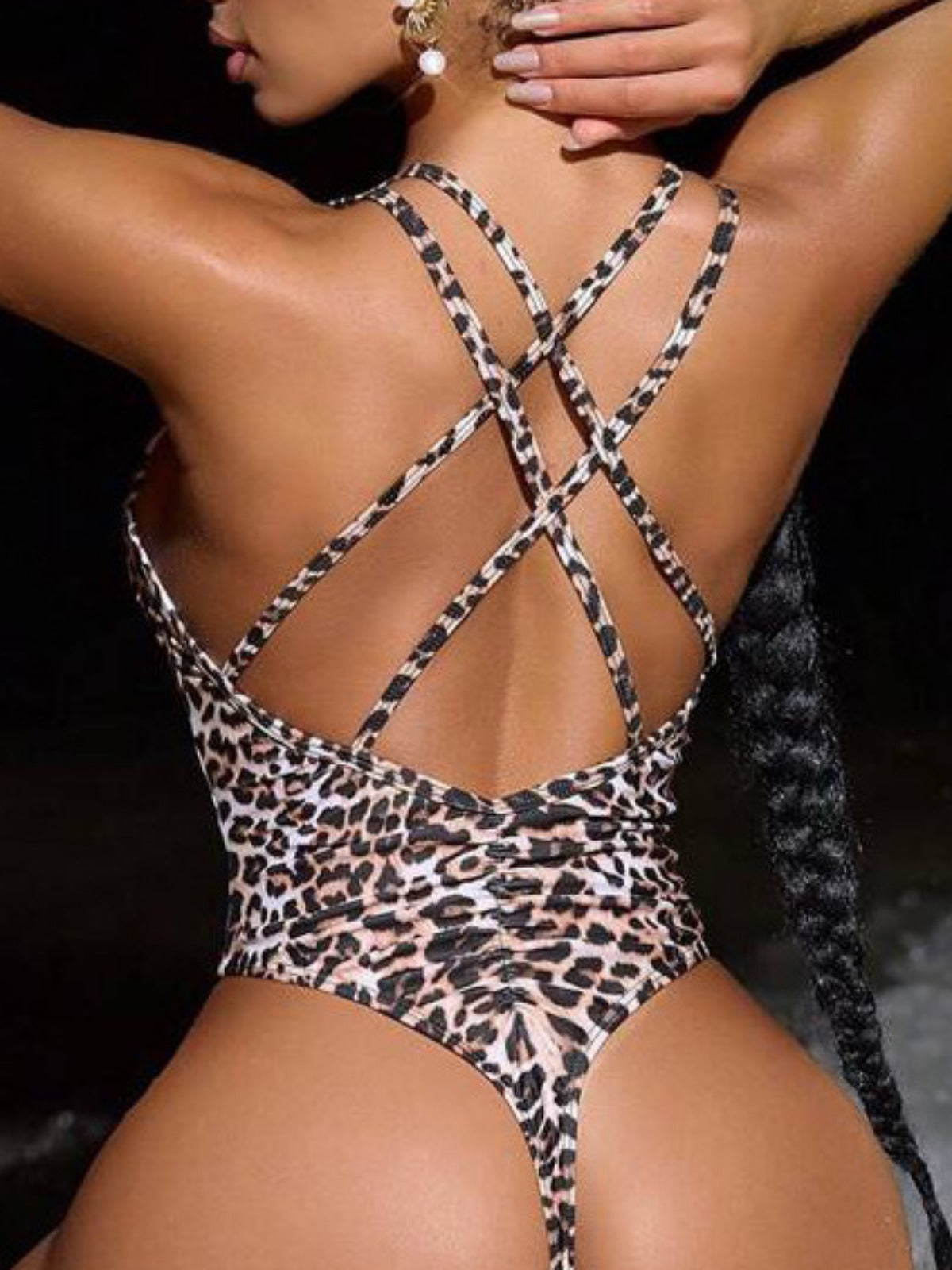Leopard Print Front Cutout Cross-Back One-Piece