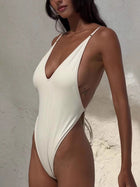 White Deep V Tie-Back High Cut One-Piece