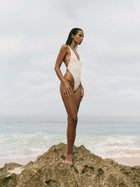 White Deep V Tie-Back High Cut One-Piece