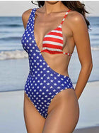 Flag Print Asymmetric One-Shoulder Cutout One-Piece