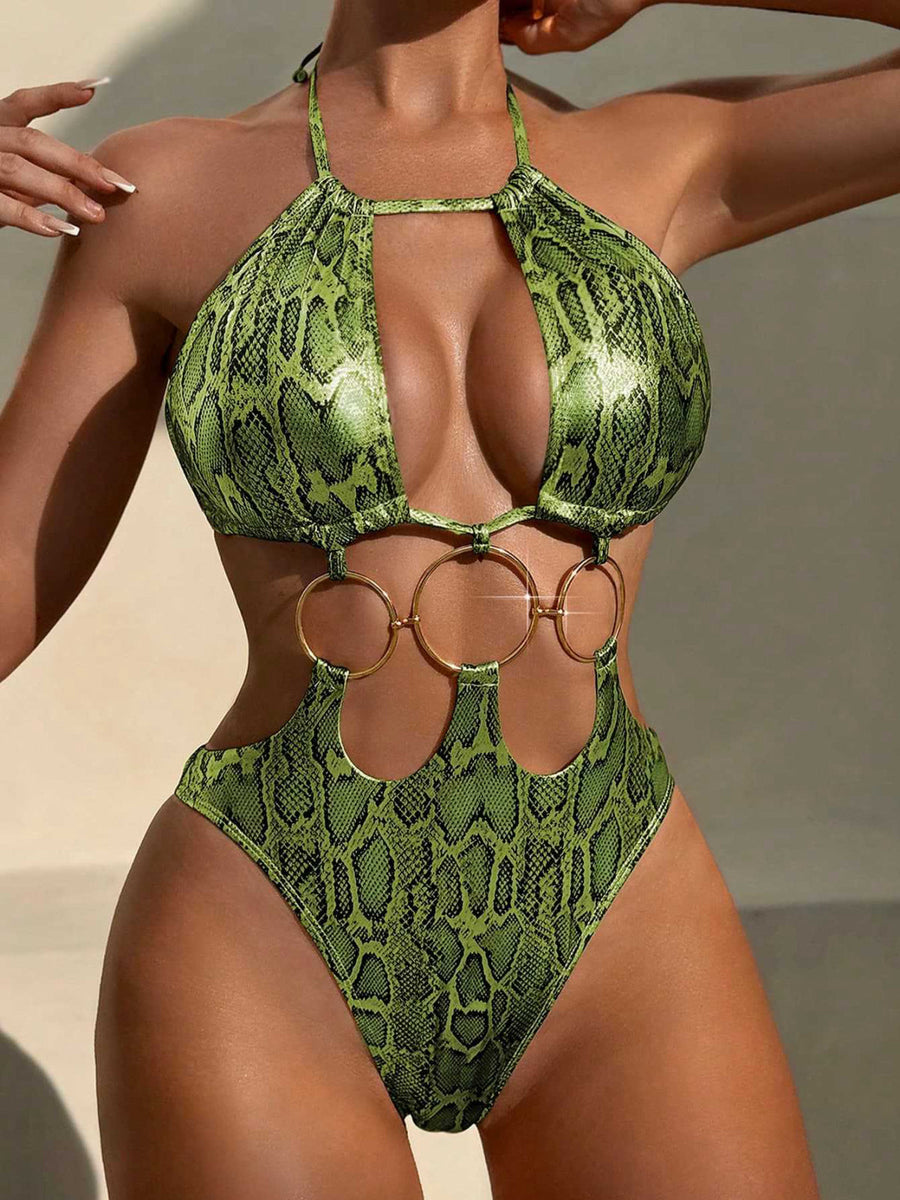Snake Print Halter One-Piece