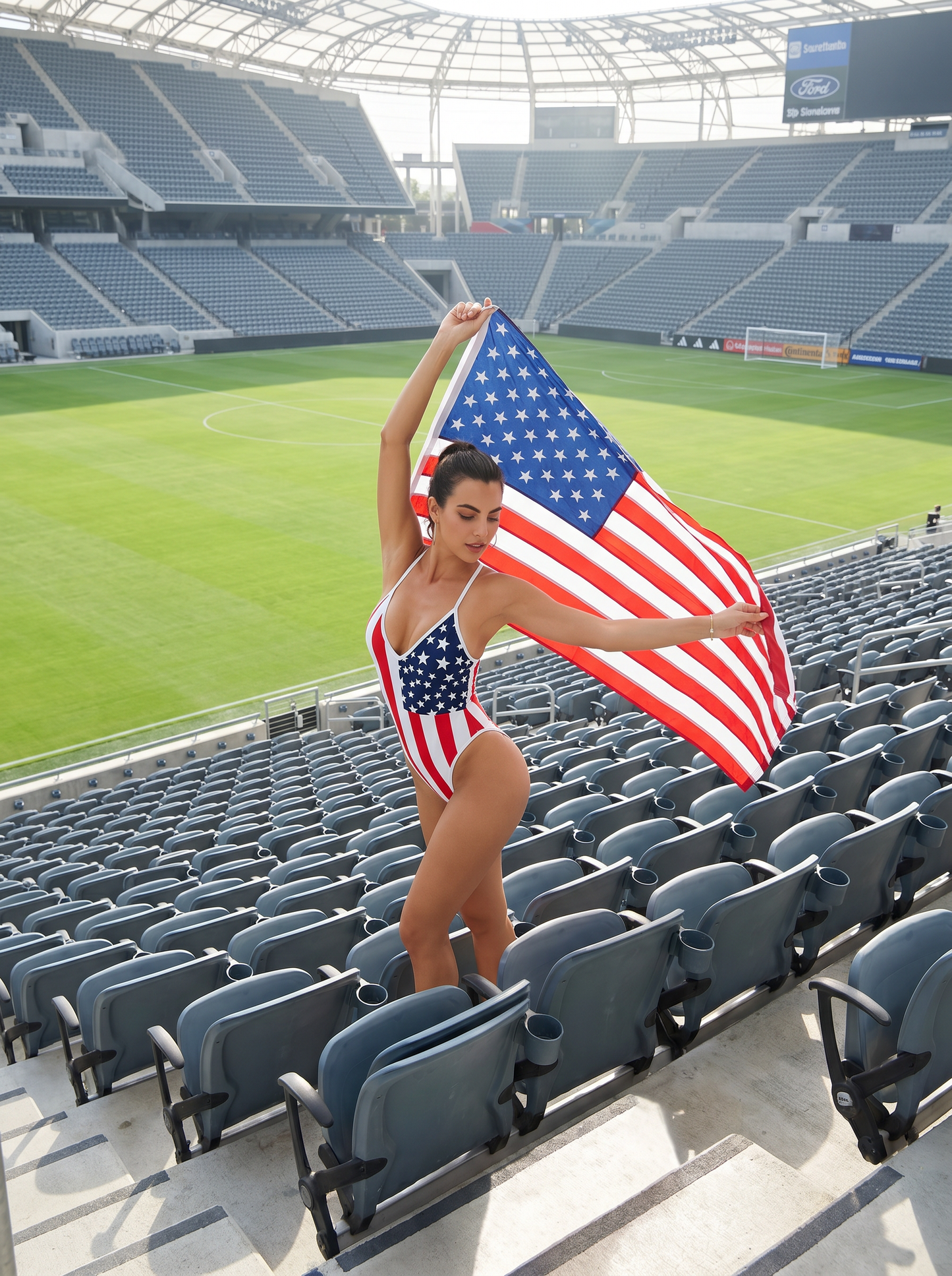 American Flag Print Halter Deep V One-Piece