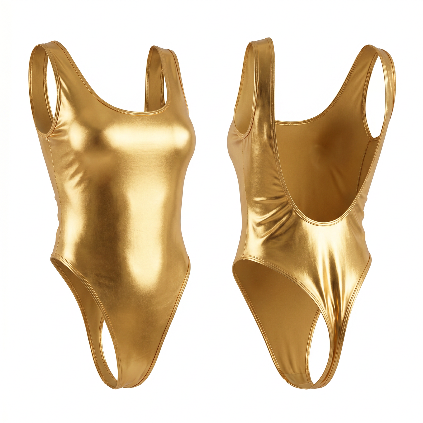 Metallic Gold Shiny U-Neck One-Piece