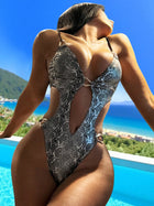 Snake Print Deep V Cutout One-Piece