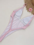 Light Pink Deep V Rhinestone High Cut One-Piece
