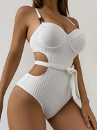 White Ribbed Underwire Cutout One-Piece