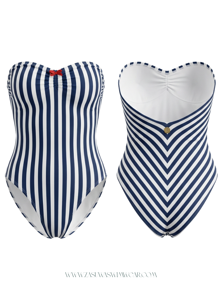 Blue White Stripe Detachable Strap One-Piece