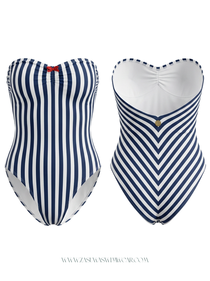 Blue White Stripe Detachable Strap One-Piece