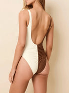 Brown & White Colorblock V-Neck Twisted One-Piece