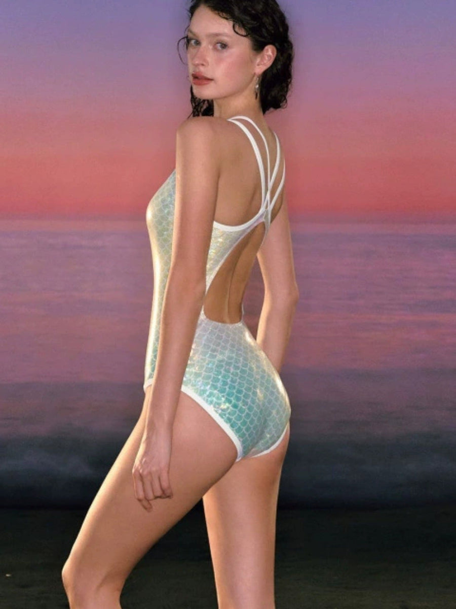 Iridescent Mermaid Scale Cross-Back Cutout One-Piece