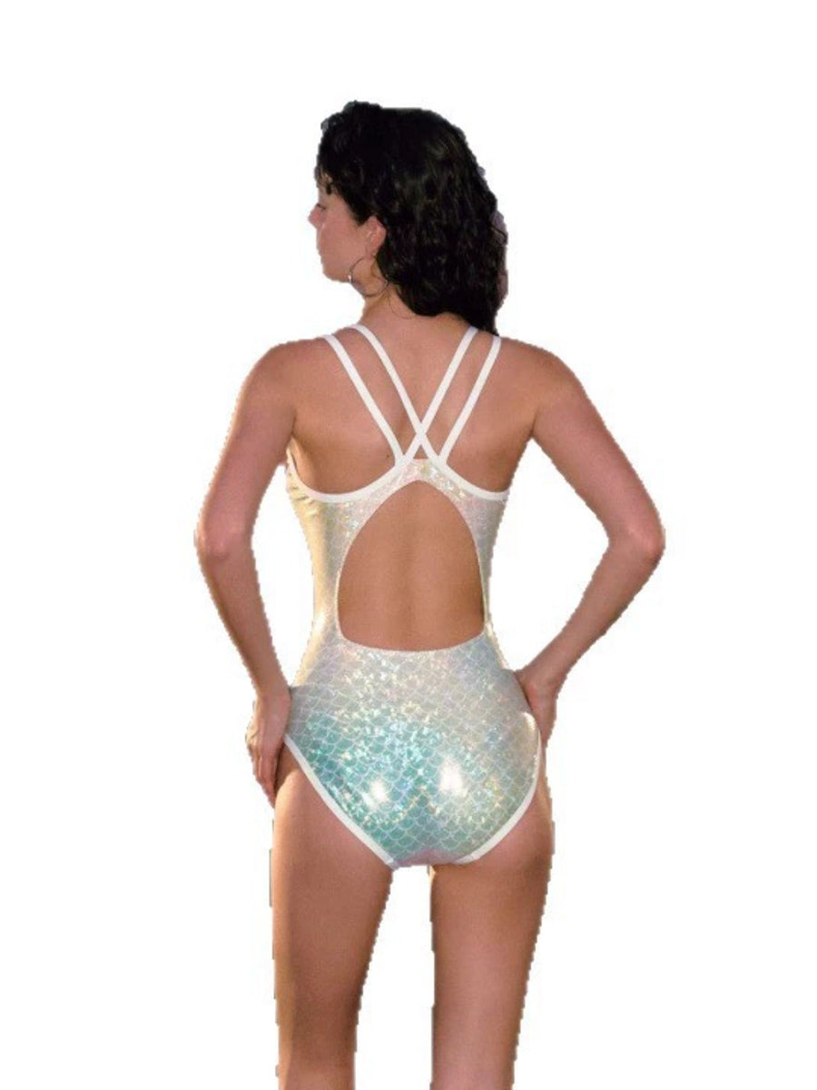Iridescent Mermaid Scale Cross-Back Cutout One-Piece