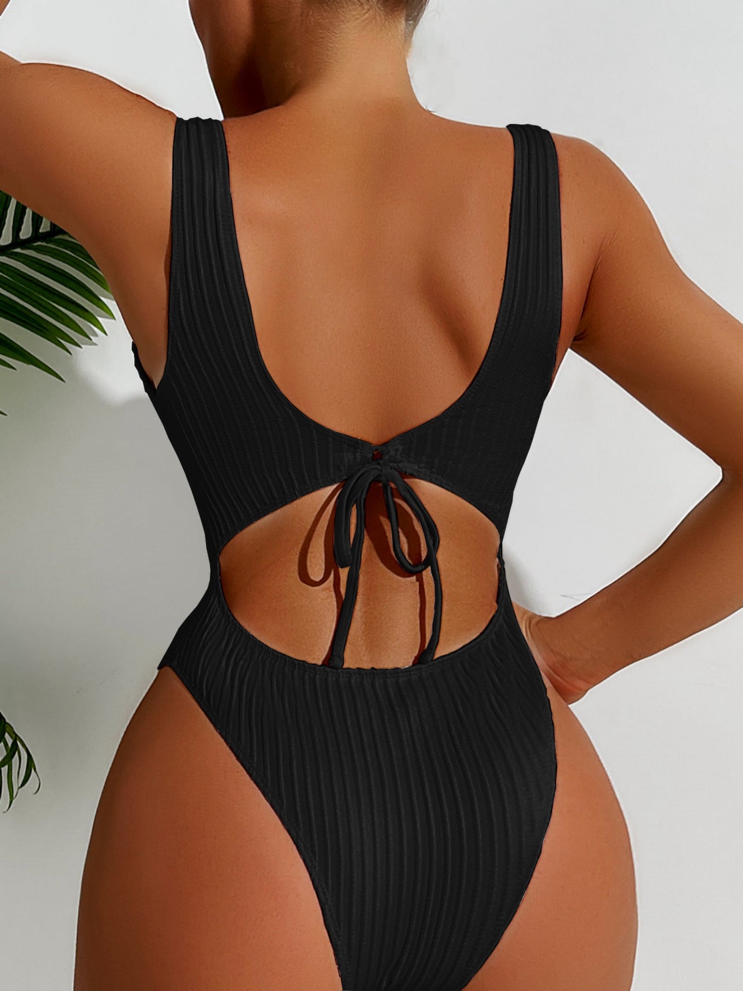 White Ribbed Square Neck One-Piece