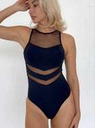 Mesh Patchwork High Neck Cutout One Piece