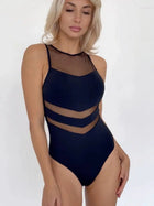 Mesh Patchwork High Neck Cutout One Piece