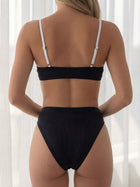 Black & White Contrast Ribbed V-Neck One-Piece