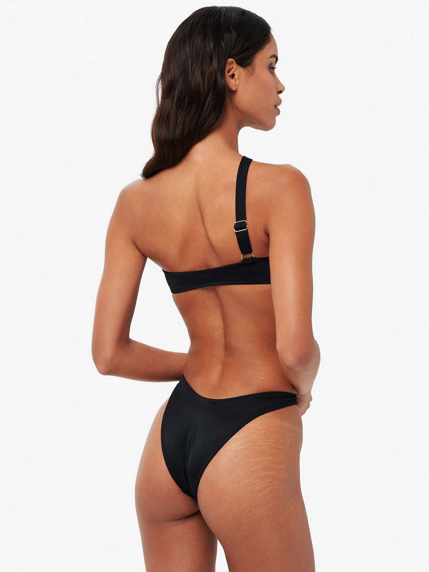 Black One-Shoulder Cutout One-Piece Swimsuit with Metal Ring