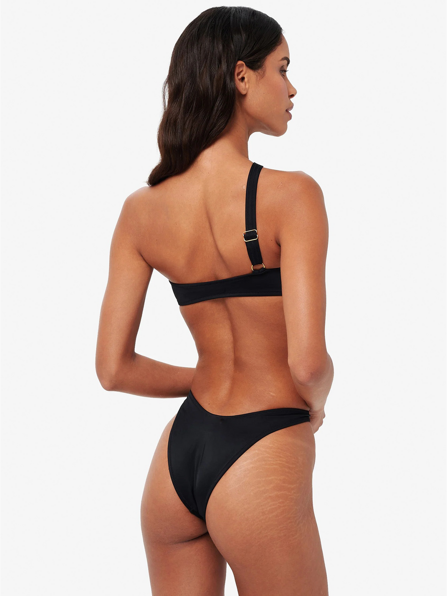 Black One-Shoulder Cutout One-Piece Swimsuit with Metal Ring