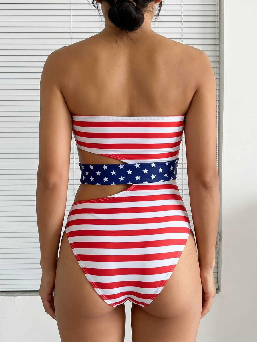 US Flag Star-Striped Spliced Strapless Tie One-Piece