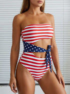 US Flag Star-Striped Spliced Strapless Tie One-Piece