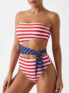 US Flag Star-Striped Spliced Strapless Tie One-Piece