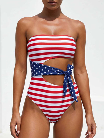 US Flag Star-Striped Spliced Strapless Tie One-Piece