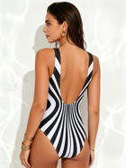 Black & White Optical Illusion Striped U-Neck One-Piece