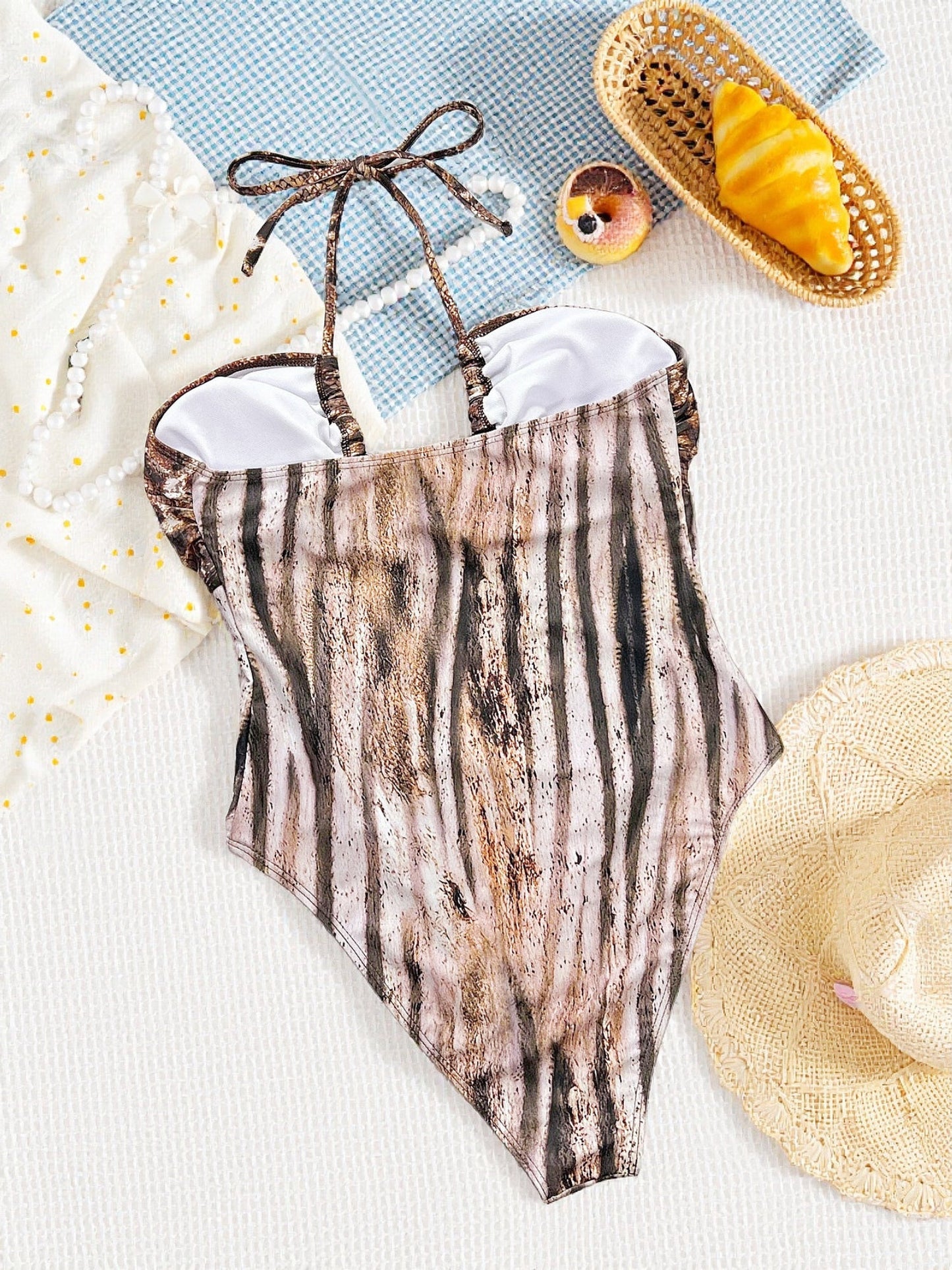 Snake Print Halter Cutout One-Piece Swimsuit with Metal Ring