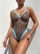 Leopard Print One-Piece Swimsuit with Turquoise Trim