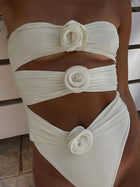White Strapless 3D Rose Cutout One-Piece Swimsuit