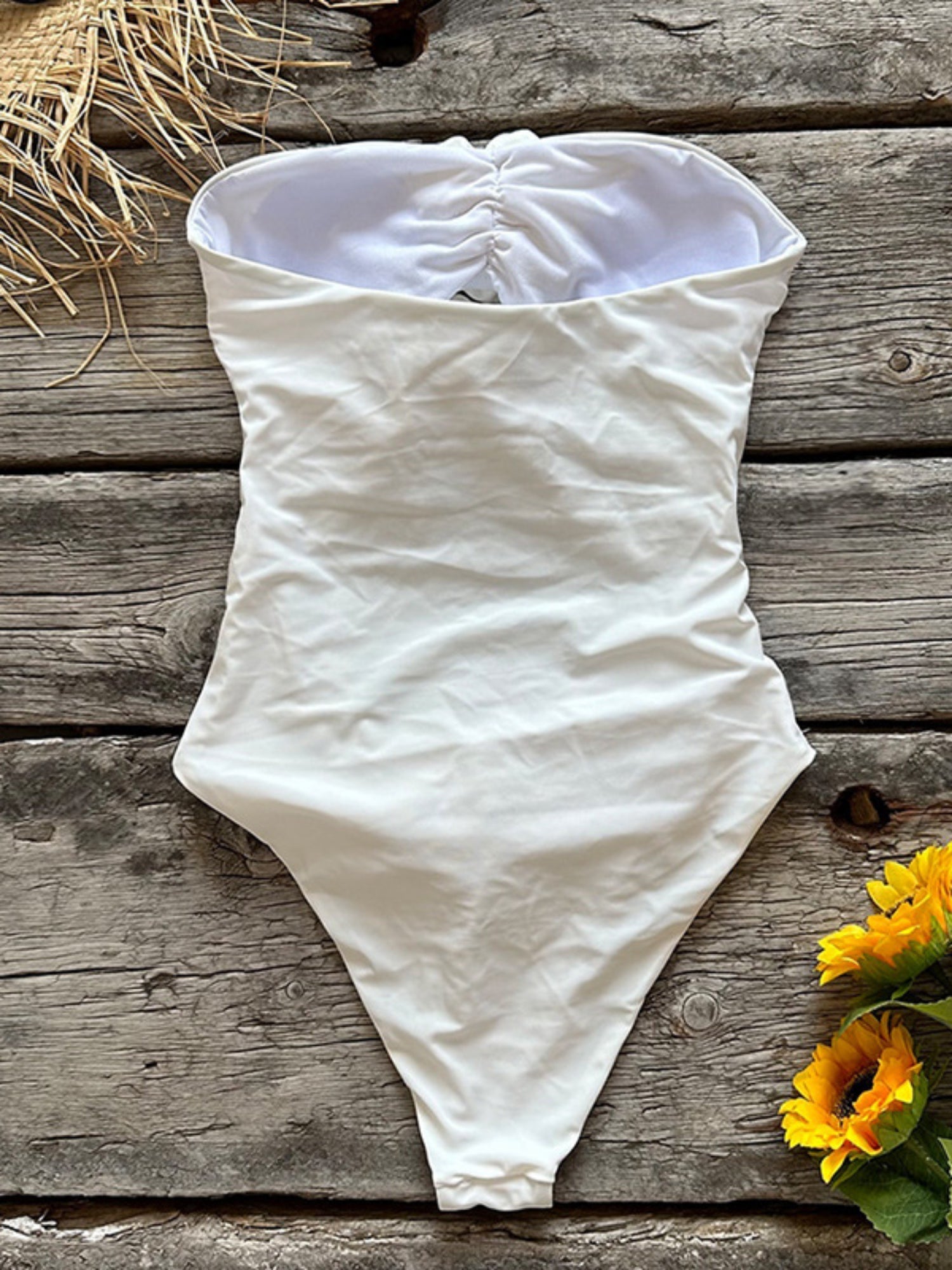 White Strapless 3D Rose Cutout One-Piece Swimsuit